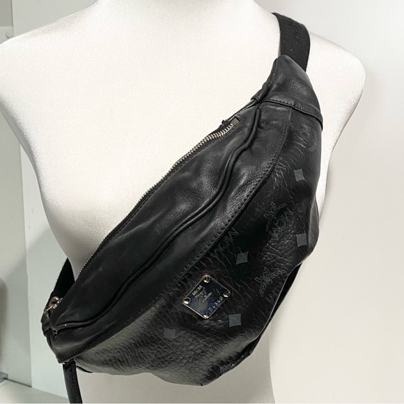 MCM Black Leather Fanny Crossbody Bum Bag - Picture 2 of 10